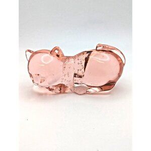 Fenton Glass Sleeping Cat-Clear Pink Rose Peach Glossy